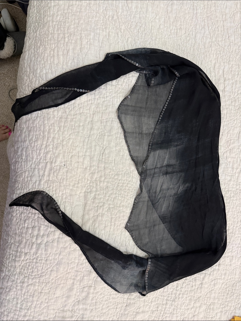 Sheer Black Scarf with Subtle Sequin Trim 72” black/gray fade